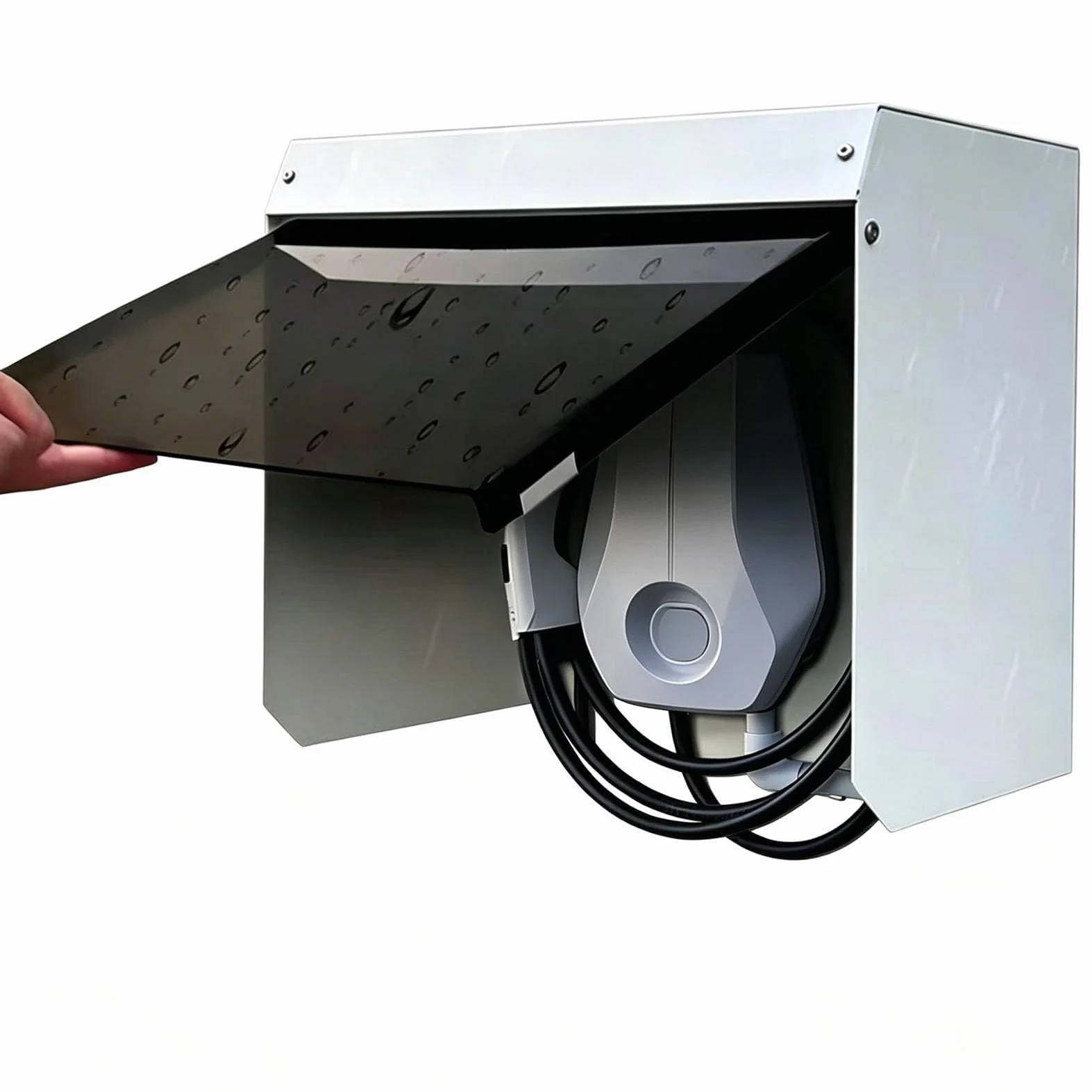 Copertura Wallbox Esterno con Aletta Magnetica, Scatola Protezione Metallo Robusto Impermeabile, Protezione dalle Intemperie per Stazione Ricarica EV, Tetto Antipioggia per colonnina di ricarica