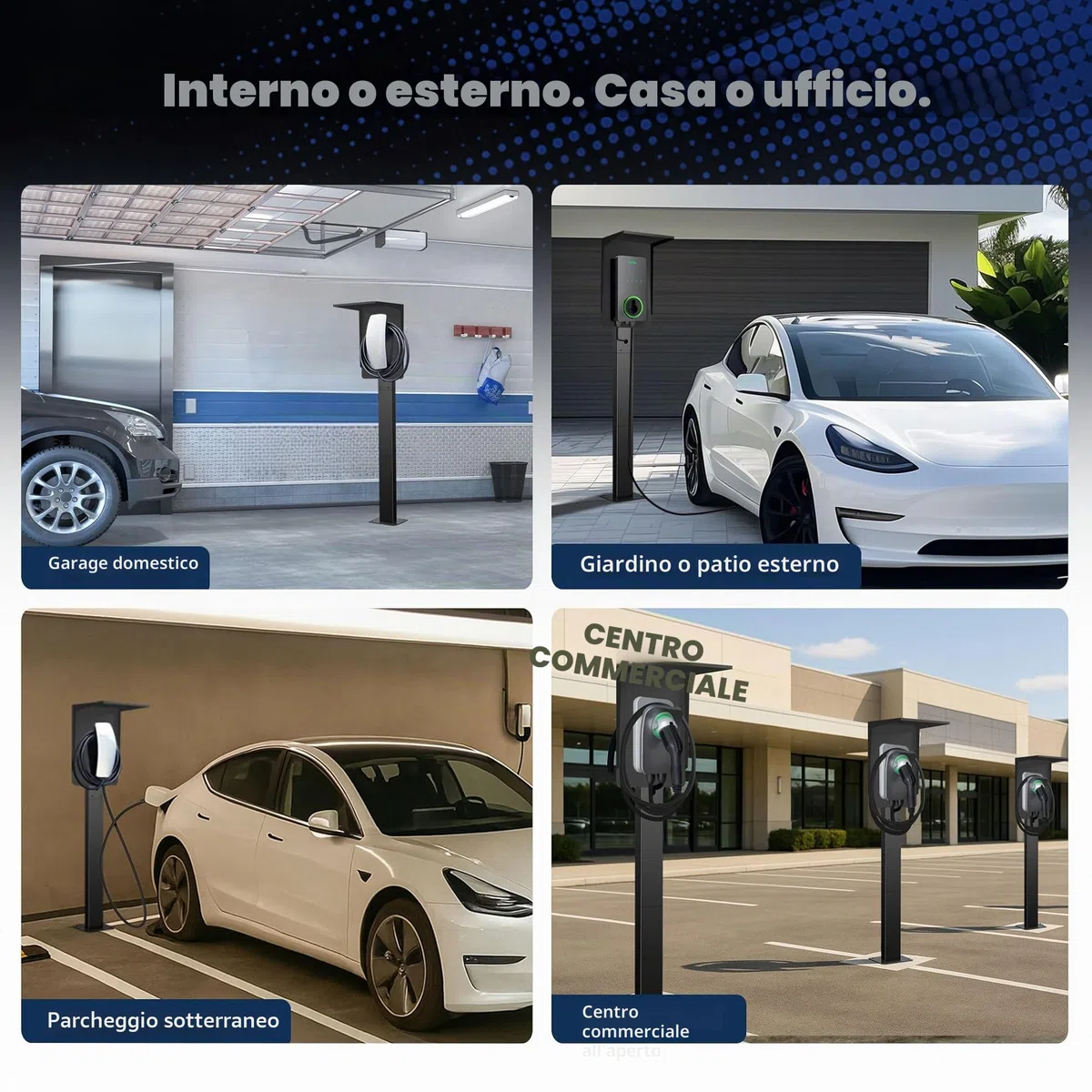 Colonnina di Ricarica EV con Coperchio – Compatibile con Wallbox 7,4 kW Monofase, Pulsar Plus e Cavo Tipo 2, Protezione Anti-Pioggia e Sole | EUIPO Reg. Nr. 015116807-0001
