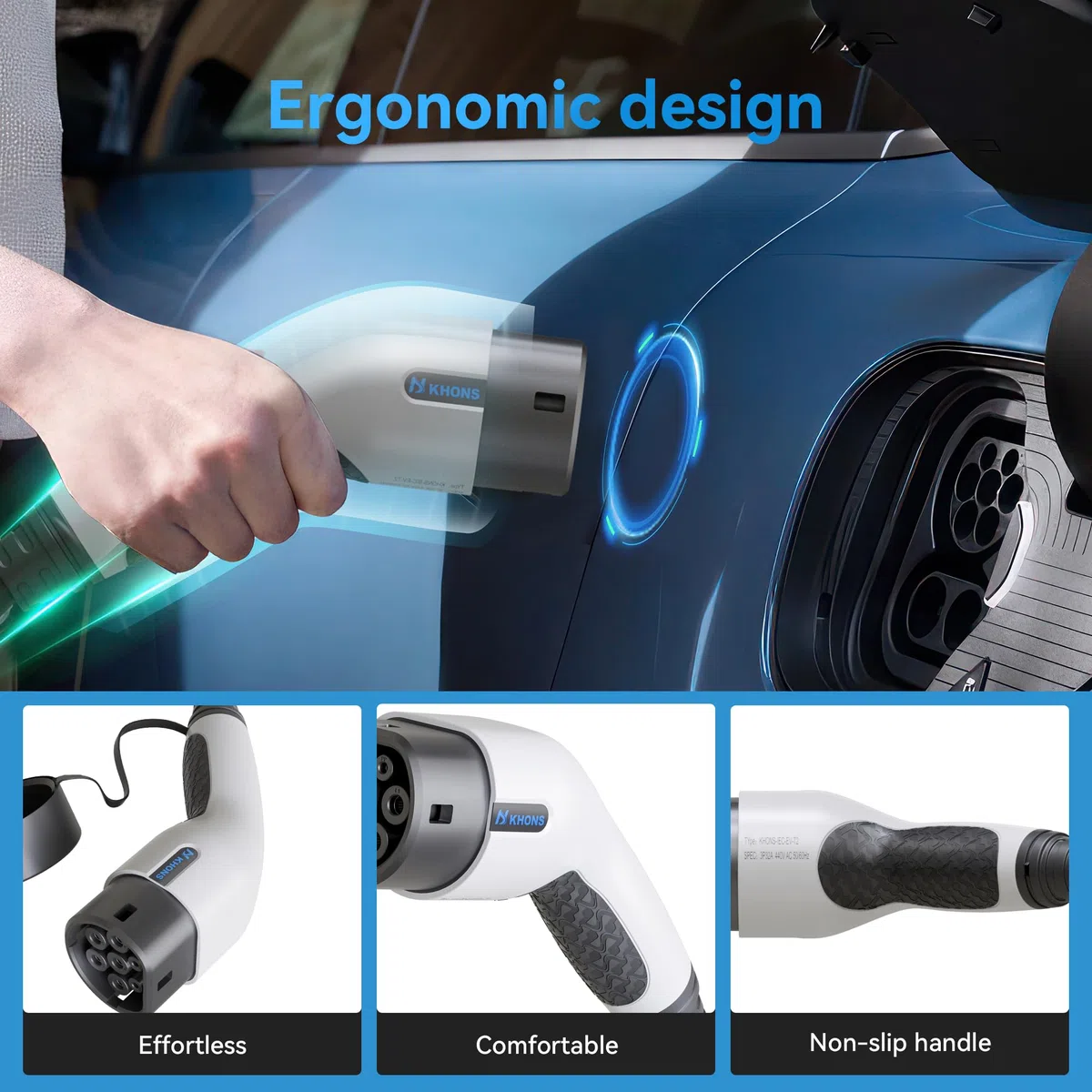 Cavo Ricarica Auto Elettrica Tipo 2, modalità 3 / 32A / 7.4 KW / 1 Fase / 5 Metri, Cavo Tipo 2 di Ricarica Compatibili con Quasi Tutte Auto Elettriche e Ibride（Bianco）