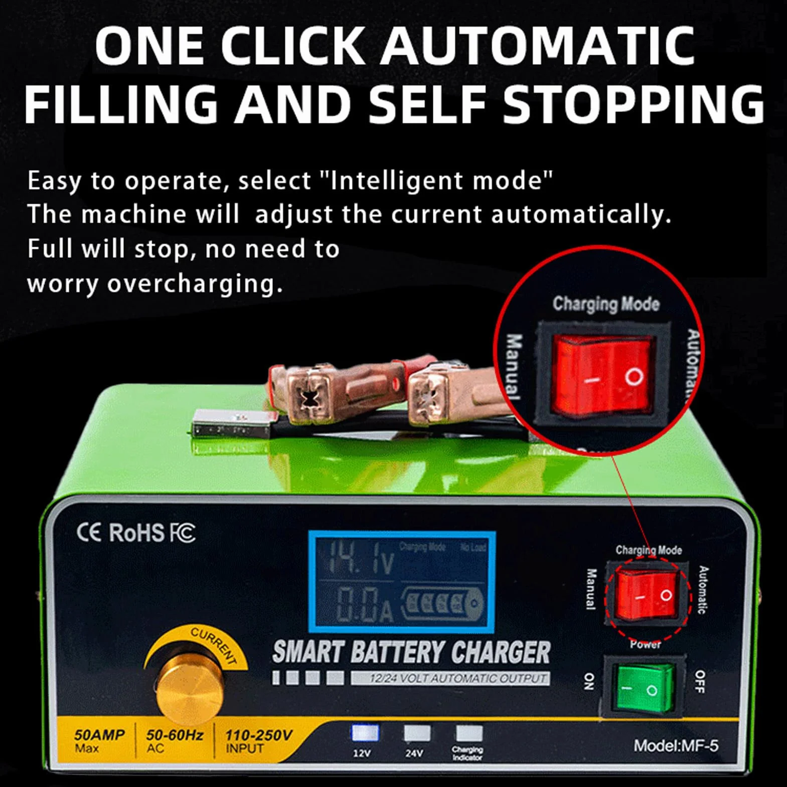 Garosa Starter e Manutentore Batteria 12V/24V per Auto, Camion e Barche - Dispositivo di Avviamento e Ricarica Automatica con LED, Compatibile con Motori a Benzina e (Spina Europea)