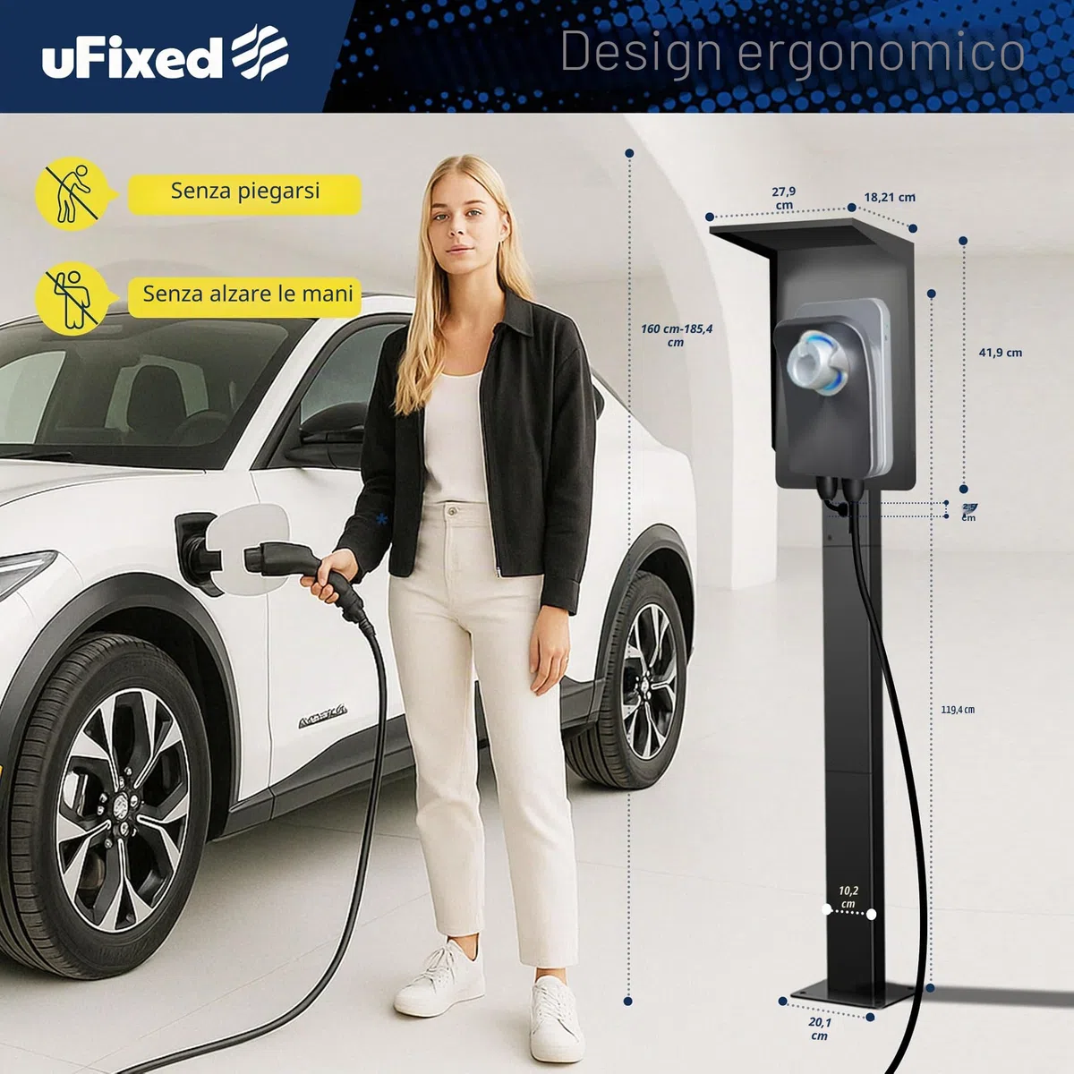 Colonnina di Ricarica EV con Coperchio – Compatibile con Wallbox 7,4 kW Monofase, Pulsar Plus e Cavo Tipo 2, Protezione Anti-Pioggia e Sole | EUIPO Reg. Nr. 015116807-0001
