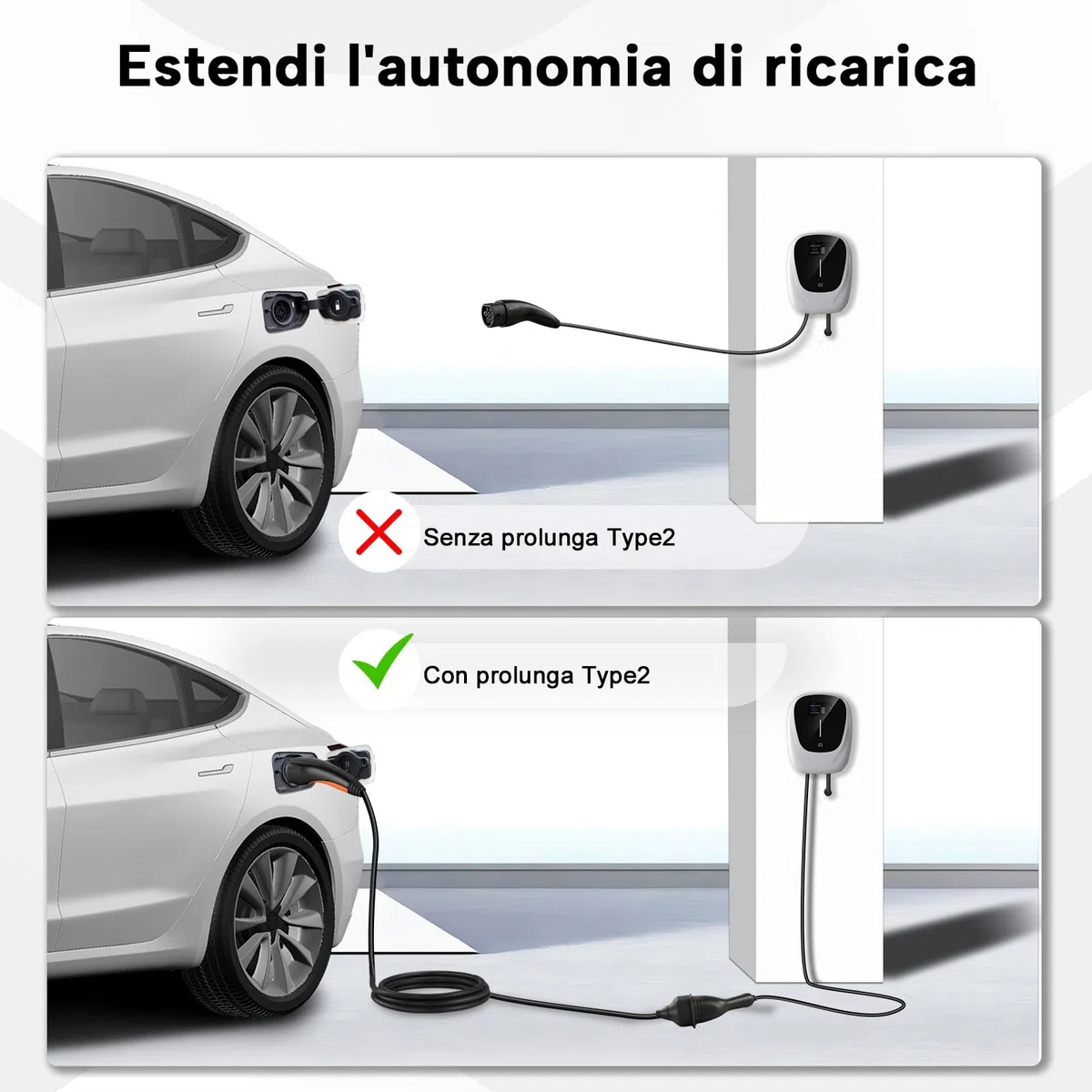 Cavo Prolunga per Veicoli Elettrici Tipo 2, 7kW/32A/Monofase/7m | per Veicoli Elettrici IEC 62196, Borsa per il Trasporto, impermeabile IP54