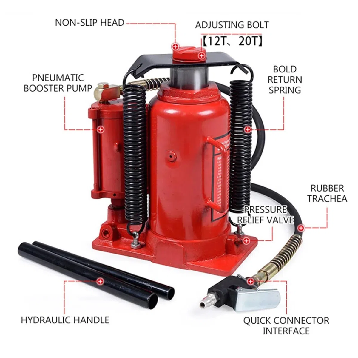 Cric per Auto, Manuale + Pneumatico 20T Auto Idraulico Verticale Pneumatico Jack Riparazione/Cambio Pneumatici Booster Idraulico Strumenti di Riparazione Auto per auto/SUV/berline