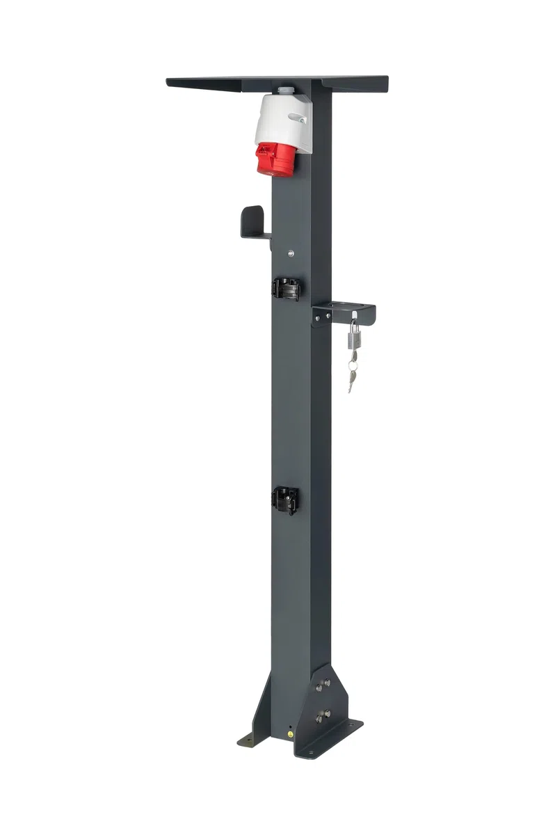 supporto universale di alta qualità in alluminio per stazione di ricarica mobile con tetto, supporto per cavi e presa per veicoli elettrici (CEE 3F, 16A, 11 kW)