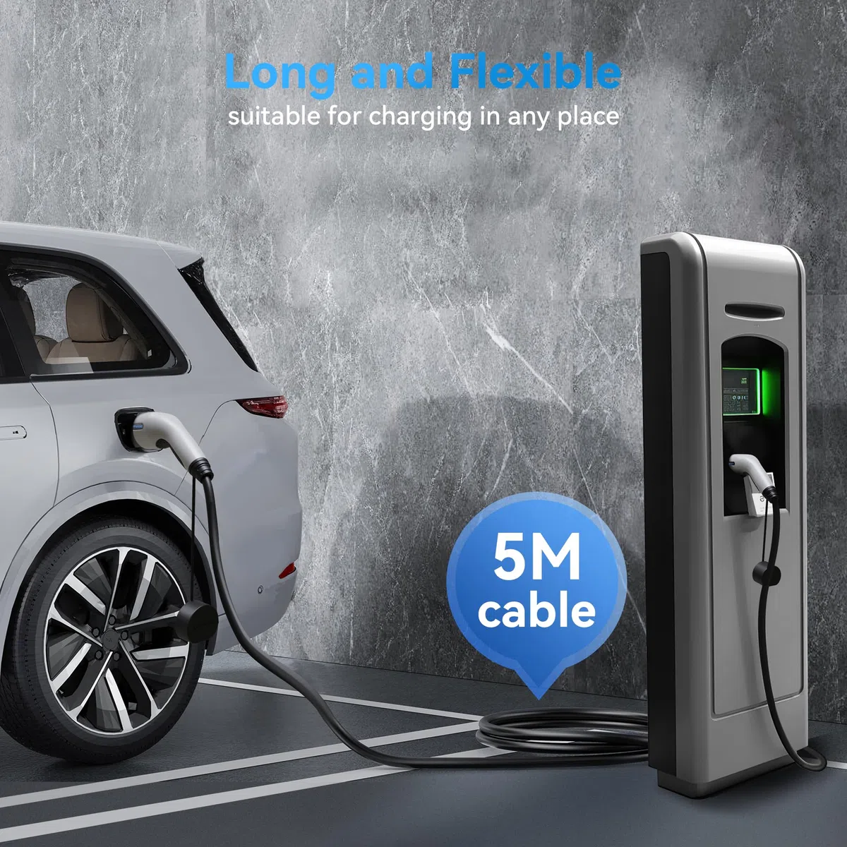 Cavo Ricarica Auto Elettrica Tipo 2, modalità 3 / 32A / 7.4 KW / 1 Fase / 5 Metri, Cavo Tipo 2 di Ricarica Compatibili con Quasi Tutte Auto Elettriche e Ibride（Bianco）