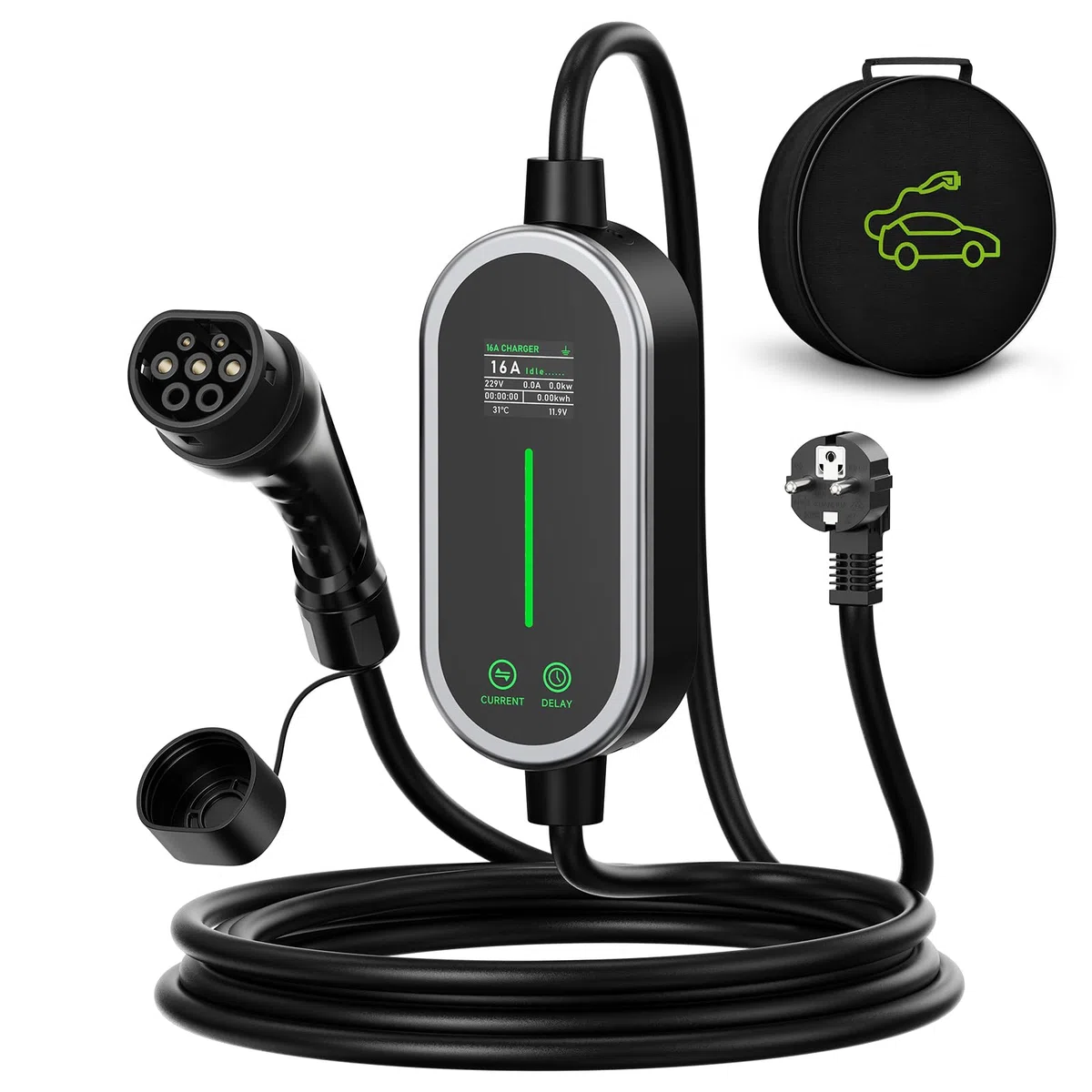 Cavo Ricarica Auto Elettrica Tipo 2, 3.6kW 5m 6-16A Colonnina Ricarica Auto Elettrica, Carichino Auto Elettrica, Tempo e Corrente Regolabili, per BEV/PHEV
