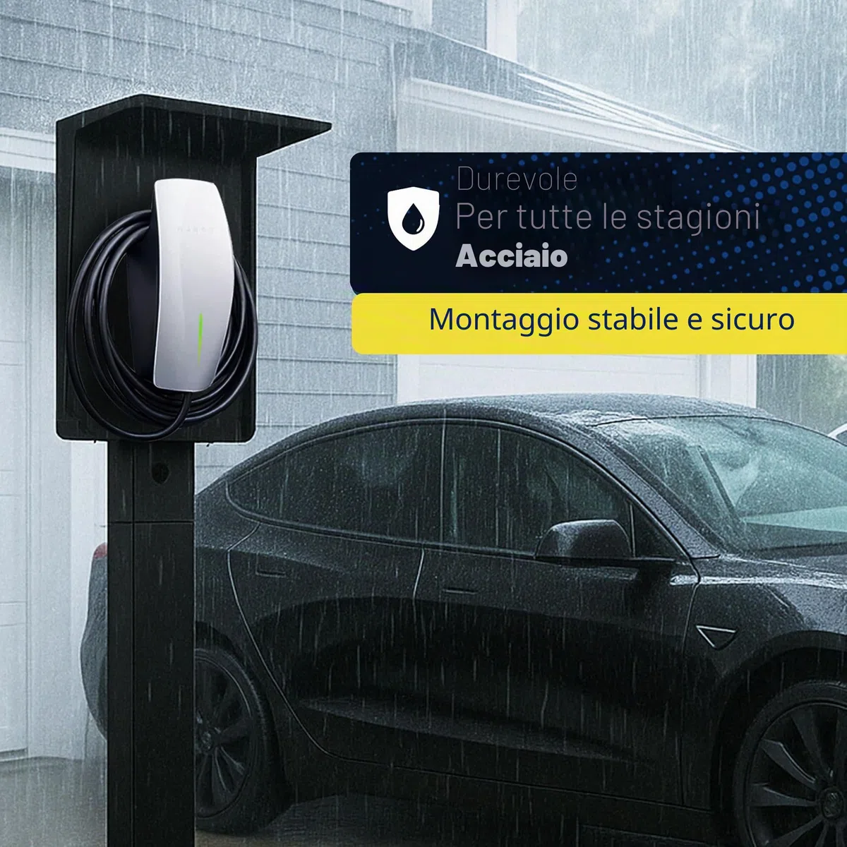 Colonnina di Ricarica EV con Coperchio – Compatibile con Wallbox 7,4 kW Monofase, Pulsar Plus e Cavo Tipo 2, Protezione Anti-Pioggia e Sole | EUIPO Reg. Nr. 015116807-0001