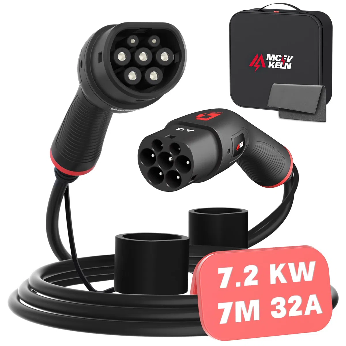 EV Cavo di Ricarica Tipo 2 7,2kw| 32A| Monofase| 7M |Tipo 2 a Tipo 2 EV Cavo di Ricarica per Auto Elettrica- Compatible con ID4, 500e, e-208, i3, XC40 - con Borsa