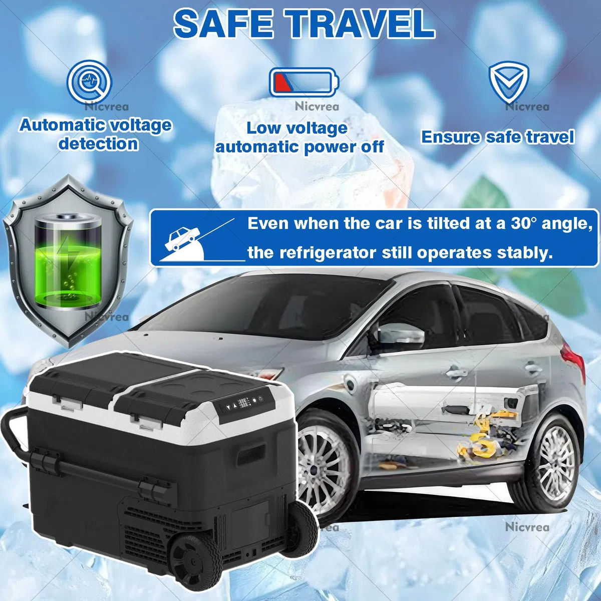 Frigorifero Elettrico Portatile - Frigorifero a Doppia Zona per Auto, 12/24 V CC e 100-240 V CA, da -4℉ a 68℉, congelatore da 60 Litri. Ideale per Viaggi, Campeggio, Camper e casa.