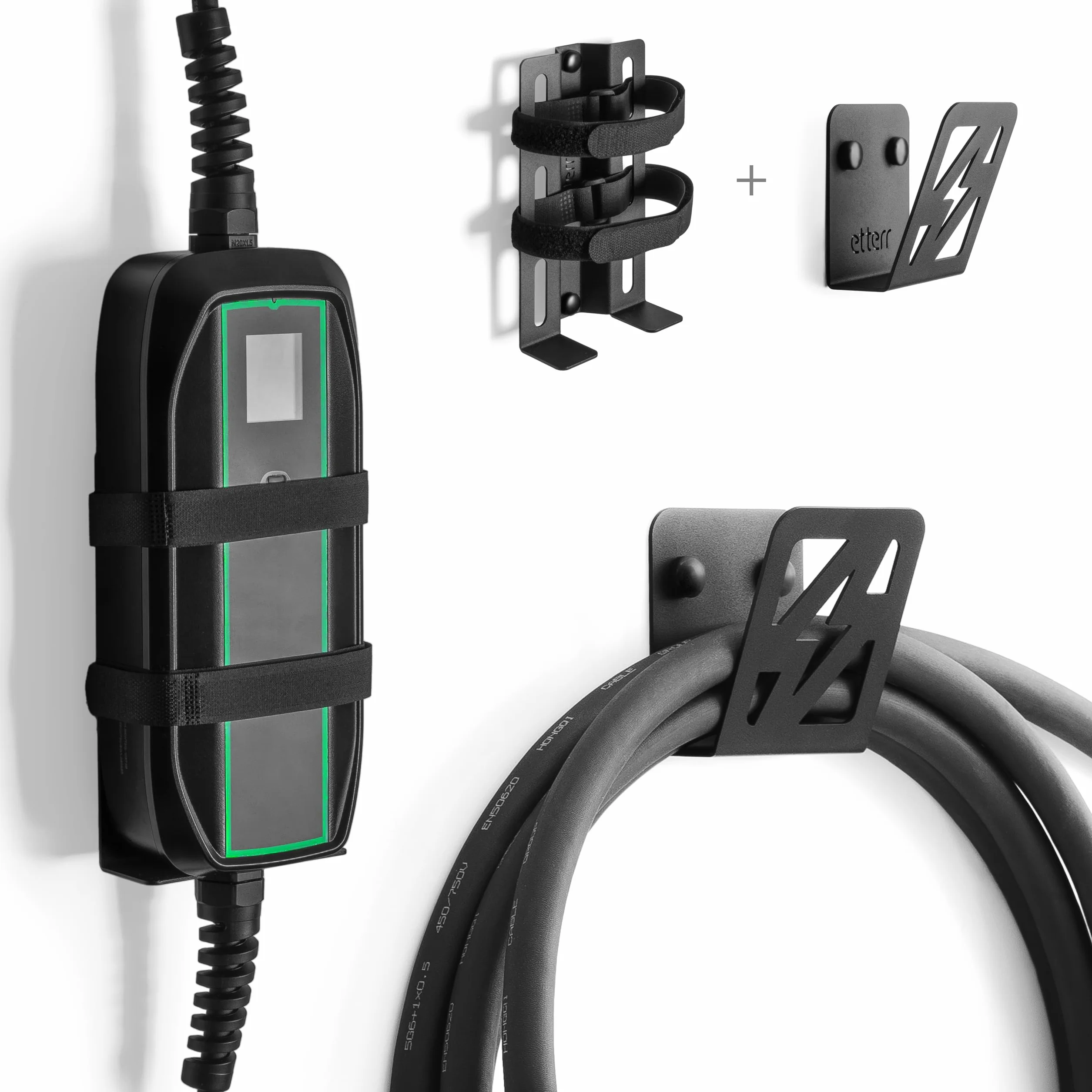 Stazione di ricarica per auto elettrica, 100% acciaio, prodotta nell'Unione europea, 17 x 10 cm, supporto per ricarica auto elettrica (1, stazione di ricarica + supporto per cavi EV)