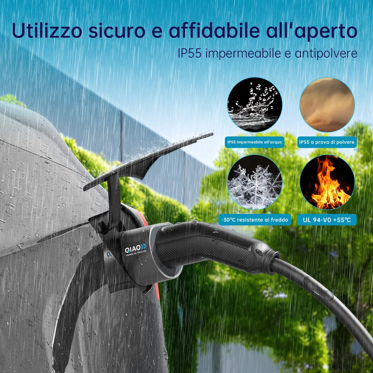 QIAO)) Cavo di ricarica per veicoli elettrici di tipo 2, 7,4kW 32A 10M monofase, elettrici da tipo 2 a tipo 2 IEC 62196, cavo di ricarica rapida per auto elettriche con borsa per il trasporto