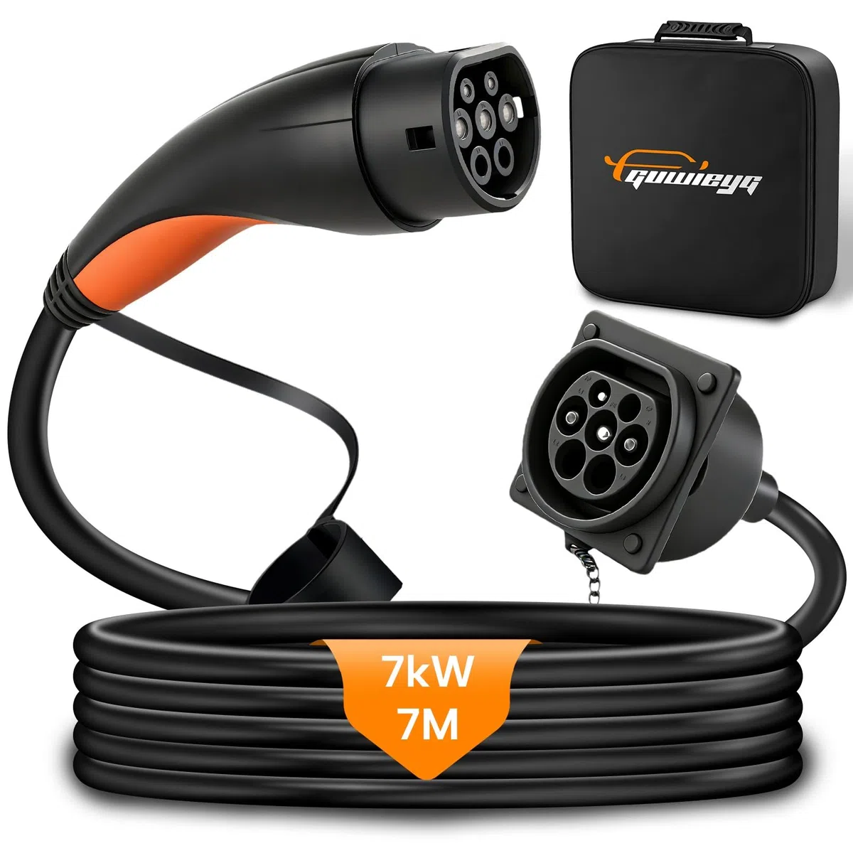 Cavo Prolunga per Veicoli Elettrici Tipo 2, 7kW/32A/Monofase/7m | per Veicoli Elettrici IEC 62196, Borsa per il Trasporto, impermeabile IP54