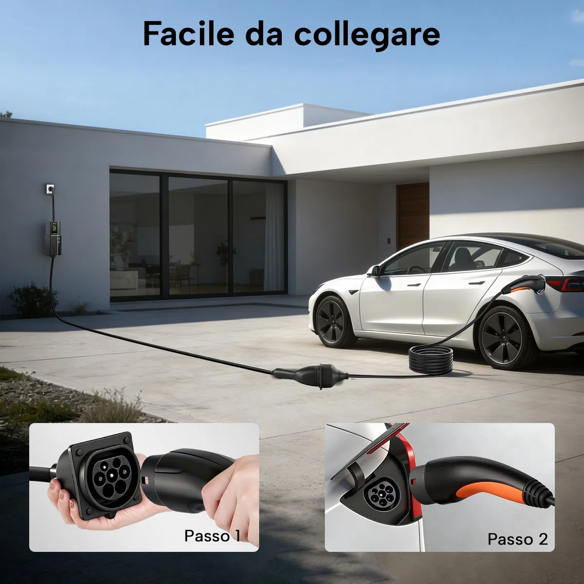 Cavo Prolunga per Veicoli Elettrici Tipo 2, 7kW/32A/Monofase/7m | per Veicoli Elettrici IEC 62196, Borsa per il Trasporto, impermeabile IP54