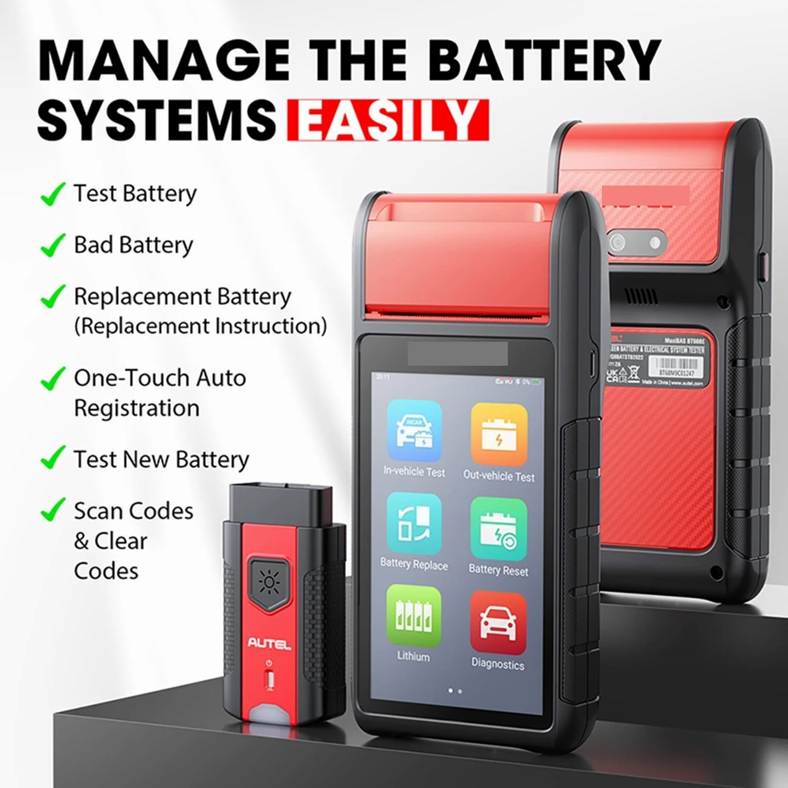 EDEDE Tester Batteria BT608e. ANALIZZATORE di Elettrico Tester Batteria con PRINTR Stampante Tutti Gli Strumenti di diagnostica del aggiornati BT508 / BT506.