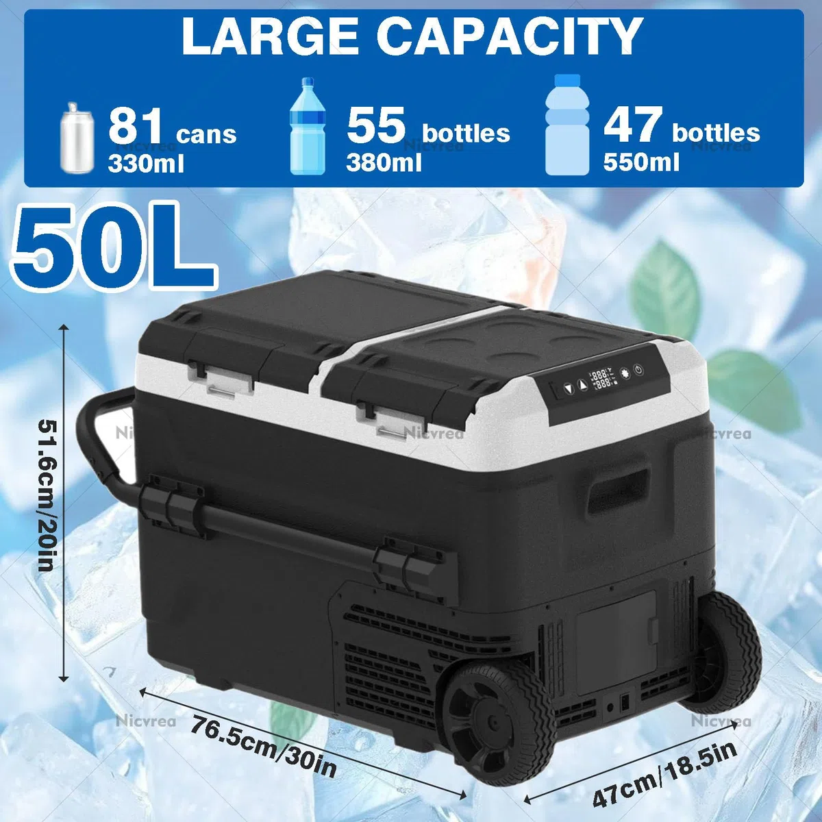 Frigorifero e congelatore Elettrico Portatile, 12V/24V CC, 100-240V CA, da -4℉ a 68℉, capacità 60 Litri, Ideale per Camion, Camper, Campeggio, Viaggi.