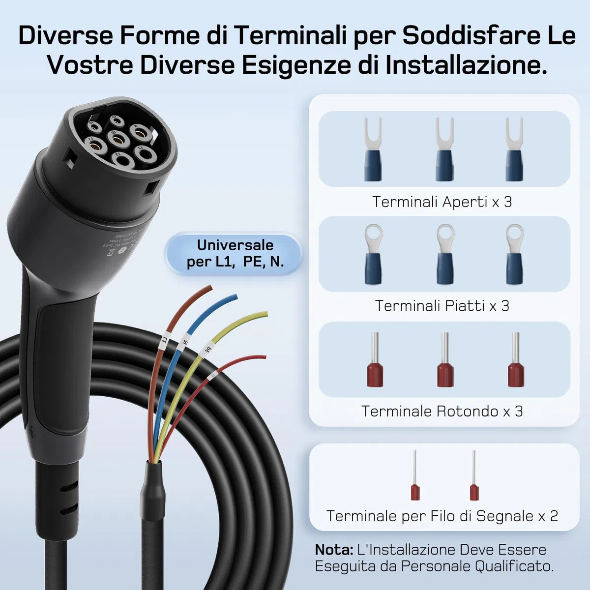 dé Cavo di Ricarica Tipo 2 a estremità Aperta 7kW [1-Fase|10m|32A] per Wallbox/Cavo di Sostituzione per Stazione di Ricarica