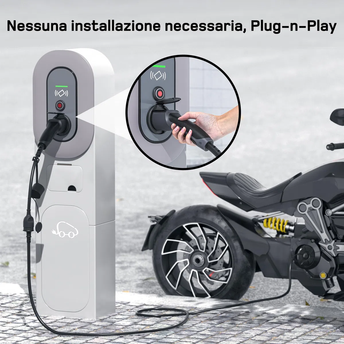 dé Adattatore Tipo 2 a Schuko [0,6m 16A] alla Presa di Ricarica per Auto elettrica Schuko, per caricare AMI, e-Bike, e-Scooter, e-Moto presso stazioni di ricarica/wallbox | Non per V2L